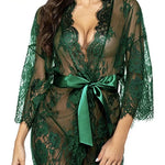 Romantic Lace Robe Set Women Sheer Floral Babydoll Lingerie Nightwear Belt Elegant Bridal Boudoir Sleepwear Mesh Nightgown