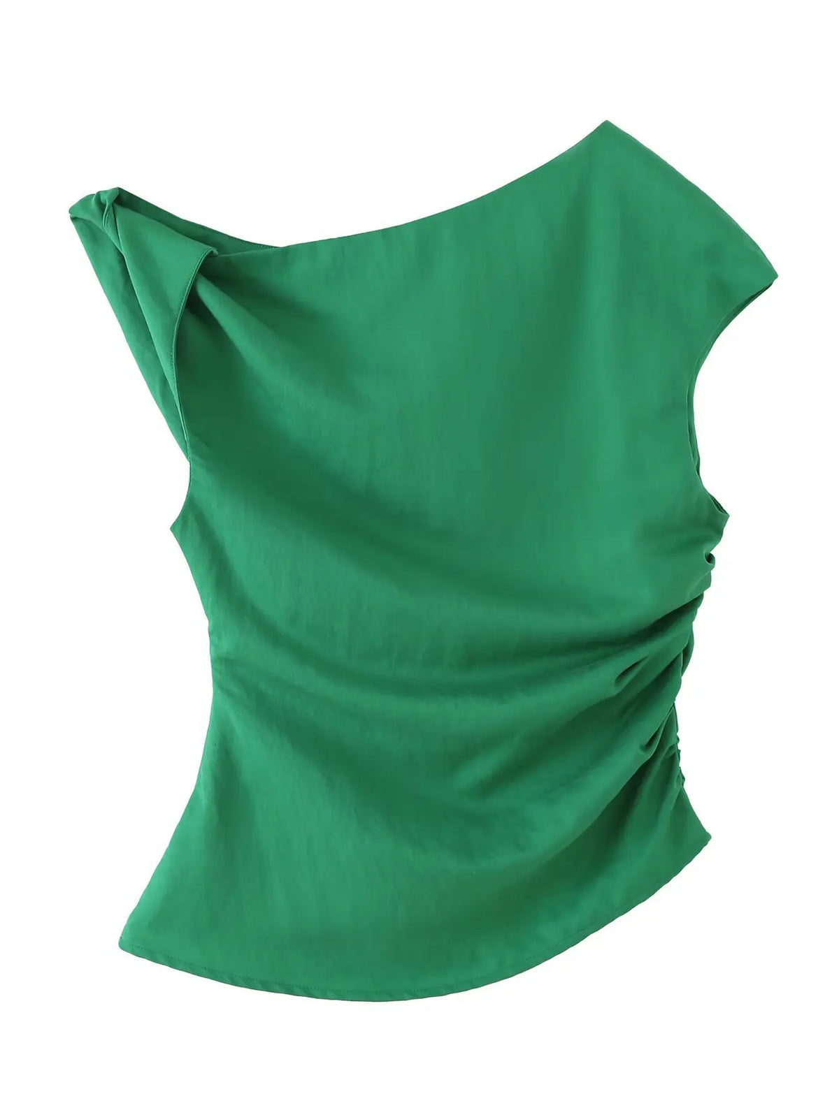 Women's Casual Slim-fit Top Ruched Design Green Ruched Sleeveless Top For Women One Shoulder Slim Fit Casual Summer Blouse 4WHE