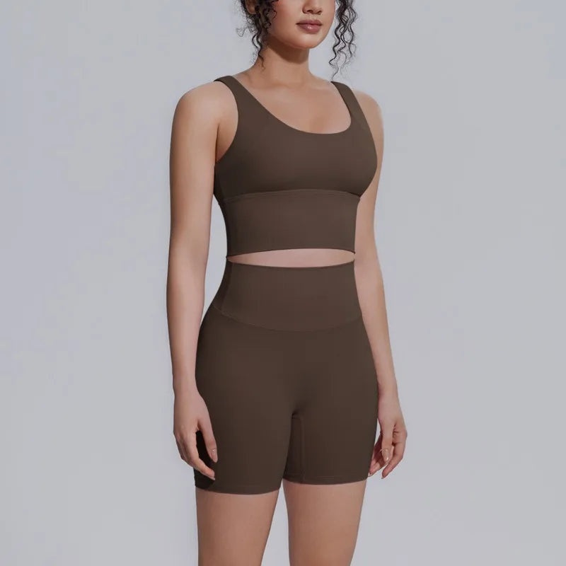 Women's Yoga Set Sports Running Fitness Beautiful Back Vest Hip Lifting Slim-Fit High Waist Shorts Training Gym Workout Suits