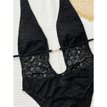 Lace Deep V Neck Halter Women Swimwear One Piece Swimsuit Female Monokini High Leg Cut Backless Bather Bathing Suit Swim V8264