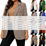 Women Textured Blazer Jacket Lapel Collar Double Breasted Half Sleeve Pocket Loose Suit Coat Elegant Office Summer Outerwear