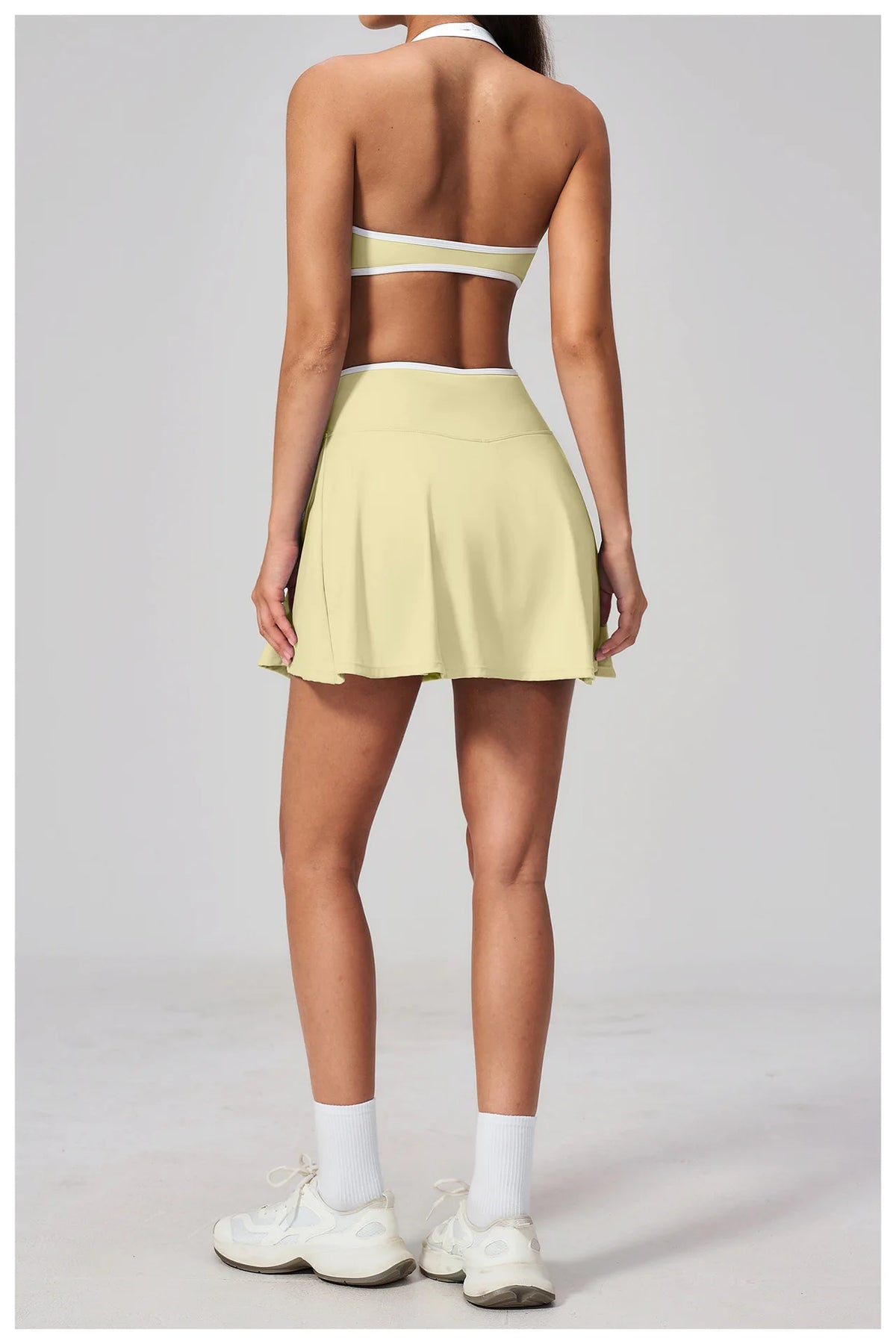 Summer New Outdoor Breathable Yoga Sets Women Color Block Shockproof Sports Bra Tennis Pleate Skirt Gym Workout Fitness Suits