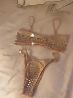 Sexy two-piece bikini high temperature perm sequined women's swimsuit beach vacation swimwear