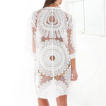 DEKA New Beach Cover-up Swimsuit Lace Hollow Crochet Beach Bikini Cover Up 3/4 Sleeve Women Top Swimwear Beach Dress Tunic Shirt