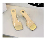 BIGTREE Sexy Silver PVC Transparent Crystal Womens Slippers 2026 Summer Square Toe Thin High Heels Sandals Ladies Shoes