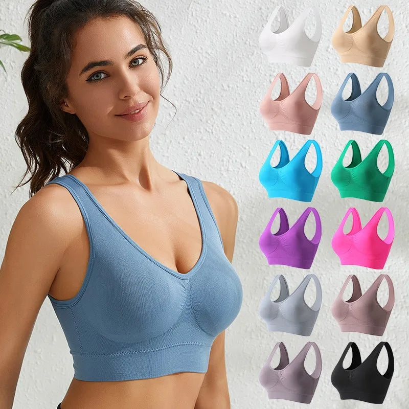 Women Wide Strap Seamless Tank Bra Without Pads Plus Size Knit Sports Bralette Wireless Bra Vest Crop Top Sexy Lingerie S-5XL