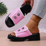 Leopard Print Women's Shoes Wedge Slippers Square Toe 2026 Summer New Fashion Platform Outdoor Beach Slippers Sandalias De Mujer