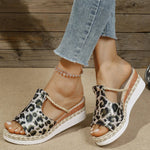 Fashion Leopard Print Wedge Slippers Women Summer Peep Toe Platform Sandals Woman Lightweight Non Slip Beach Sandles Plus Size