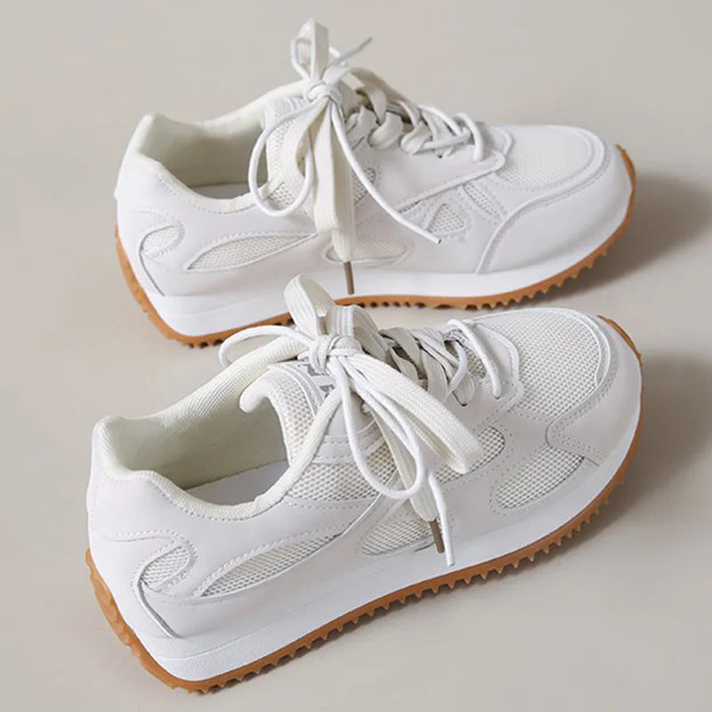 Gray Lace Up Sneakers for Women Breathable Mesh Sports Shoes Woman Autumn Winter Non Slip Soft Insole Vulcanize Shoes Mujer