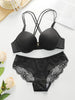 Women's Front Button Back Cross Strap Bra Set Gathering Push Ups Solid Color Lace Sexy Daily Comfort Casual Underwear Set A2159