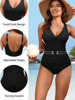 S - XXL Twist Front V Neck Female Swimwear One Piece Swimsuit Women Slim Monokini Backless Bathing Suit Swim Beachwear Bodysuit