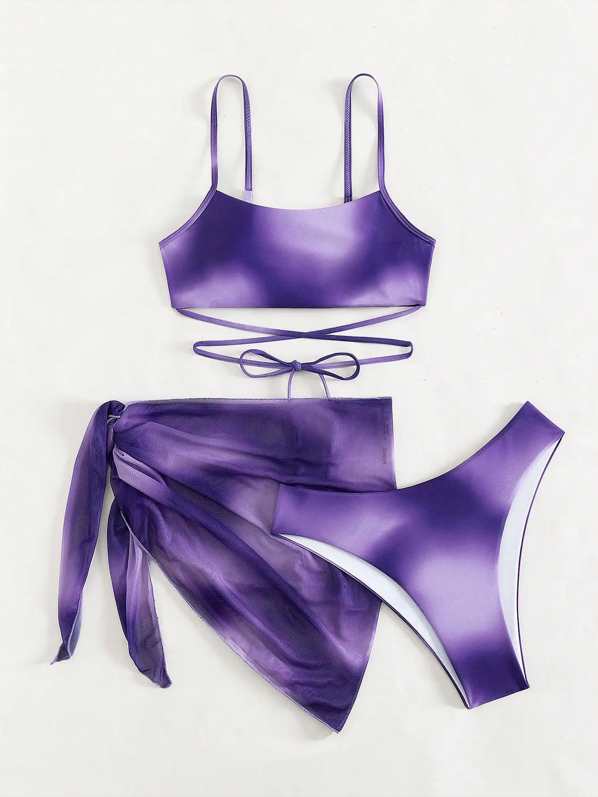 3 Pieces Ombre Lace Up Bikini Swimsuit & Beach Skirt Sexy Swimwear Women 2026 Bathing Swimming Swim Suit Female Summer Beachwear