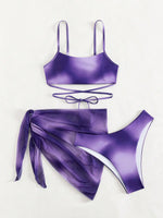 3 Pieces Ombre Lace Up Bikini Swimsuit & Beach Skirt Sexy Swimwear Women 2026 Bathing Swimming Swim Suit Female Summer Beachwear