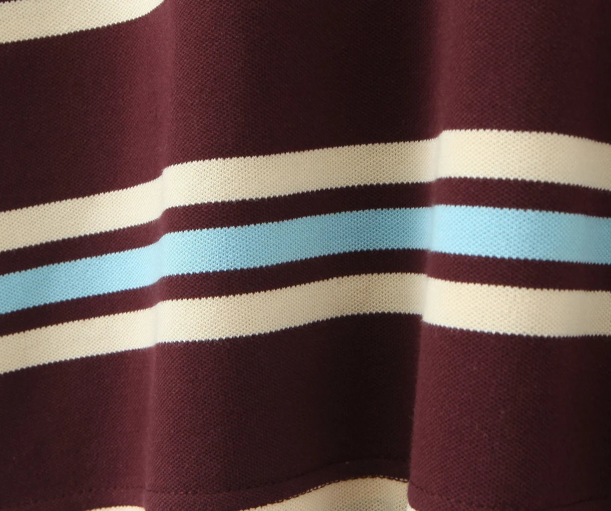Foridol Burgundy Striped Casual Women T-shirt Summer Loose Polo Shirts Buttons New Female Tops Blouse White Tops Spring Shirt