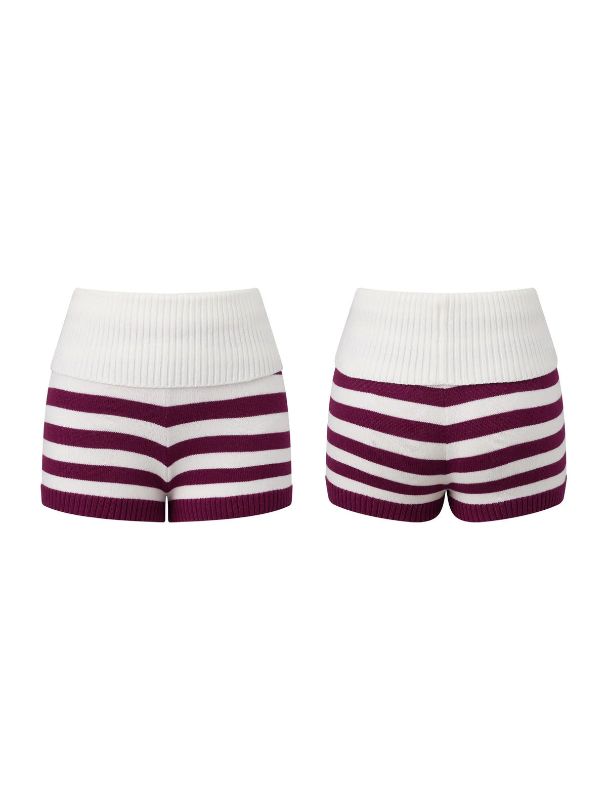 Women Spring Summer Striped Knit Shorts Slim Fold Over Low Rise Mini Shorts for Daily Office Party Club