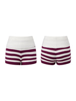 Women Spring Summer Striped Knit Shorts Slim Fold Over Low Rise Mini Shorts for Daily Office Party Club