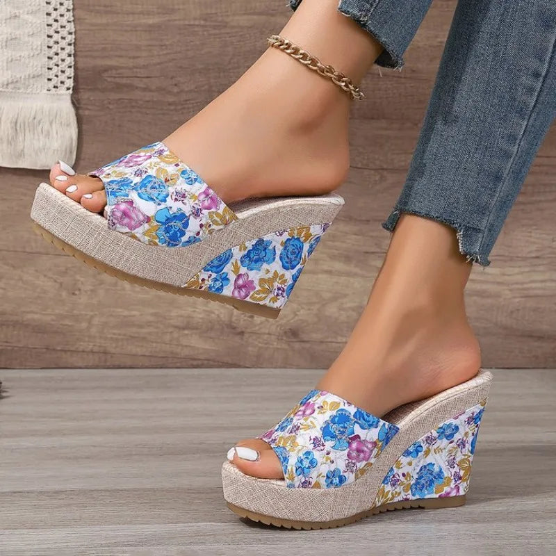 2026 New Women Shoes Fashion Shoes Casual Flip Flops SummerPrint Peep Toe Wedge Slippers
