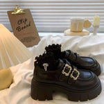 Women's Double Buckle Platform Mary Jane Shoes, Chunky Block Heel Height Increase Retro Preppy Casual School Shoes