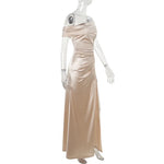 Elegant Satin Solid Color Off-Shoulder Women's Long Dress Sexy High-Waisted Flim Slit Pleated Dress for Lady Party Wedding