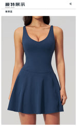 Bodycon Tennis Dress with Shorts Pocket Women Speed Dry Sleeveless V Neck One Piece Sport Outfit Short Dress Fitness Yoga Set