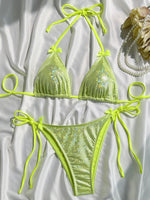 Sparkling Glitter Halter Bow Bikini Female Swimsuit Women Swimwear Two-pieces Bikini Set High Cut Bather Bathing Suit Swim Lady