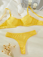 Ladies Smooth Comfortable Thin Underwear Women Sexy Nightwear Inner Solid Color Sleep Underwear Bra Set
