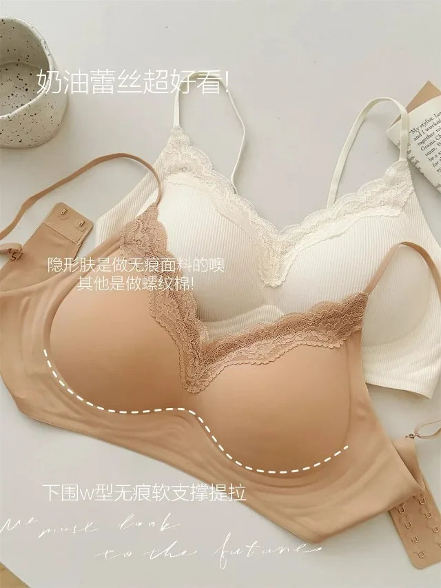 Comic Chest Bra No Underwire European Thin Straps Summer Women Lace Gathering Push Up Seamless Bras Japanese Style Natural Look