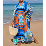 2026 New Colorful Kaftan Tunic Beach Dress Beach Wear Beachwear Beach Cover Up Cover-upsLoose Maxi Dress Female Women V4428