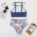 Sexy Light Purple High Waist Bikini 2024 Woman High Neck Swimsuit Female Two Pieces Swimwear Women Print Beach Wear Bathing Suit