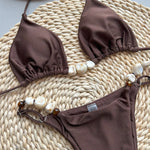 Shiny Halter High Cut Beads Bikini Women Swimwear Female Swimsuit Two-pieces Bikini Set Bather Bathing Suit Swim Lady Beach Wear