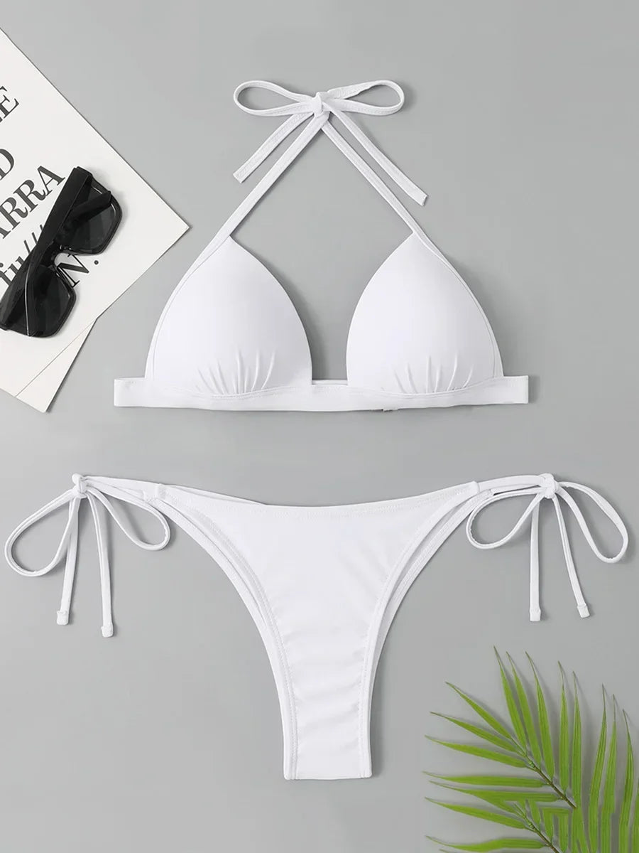 Sexy Halter Push Up Bra Cup Bikini 2025 Women Swimsuit Female Swimwear Two Pieces Bikini set Brazilian Bathing Suit Swim Beach