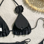 Sexy Ruffles Cover Up 3 Piece Bikinis Sets Women Black White 3D Floral Push Up Bra Thong Swimsuit Bathing Suit Swimwear 2026