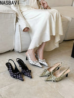 Summer New French Shallow Butterfly Point Toe Sandals For Women Luxury Dots Sandals Retro Office OL Dress Shoes New 2026