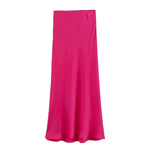 Foridol Autumn Winter Burgundy Satin Skirt Women Party Silk Skirt High Waist Straight Long Faldas Mujer Christmas Skirt