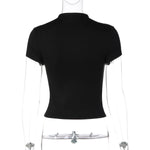 FDYOUI Woman Covered Buttons T-shirts 2026 Summer Short Sleeve Slim Cardigan Tops Ladies Chic Corset Tee Shirt White Black Red