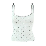 Fashion Sexy Polka Dot For Women And Stylish Off-Shoulder Top White Polka Dot Top With Lace Trim Square Neckline For Women 7RGH