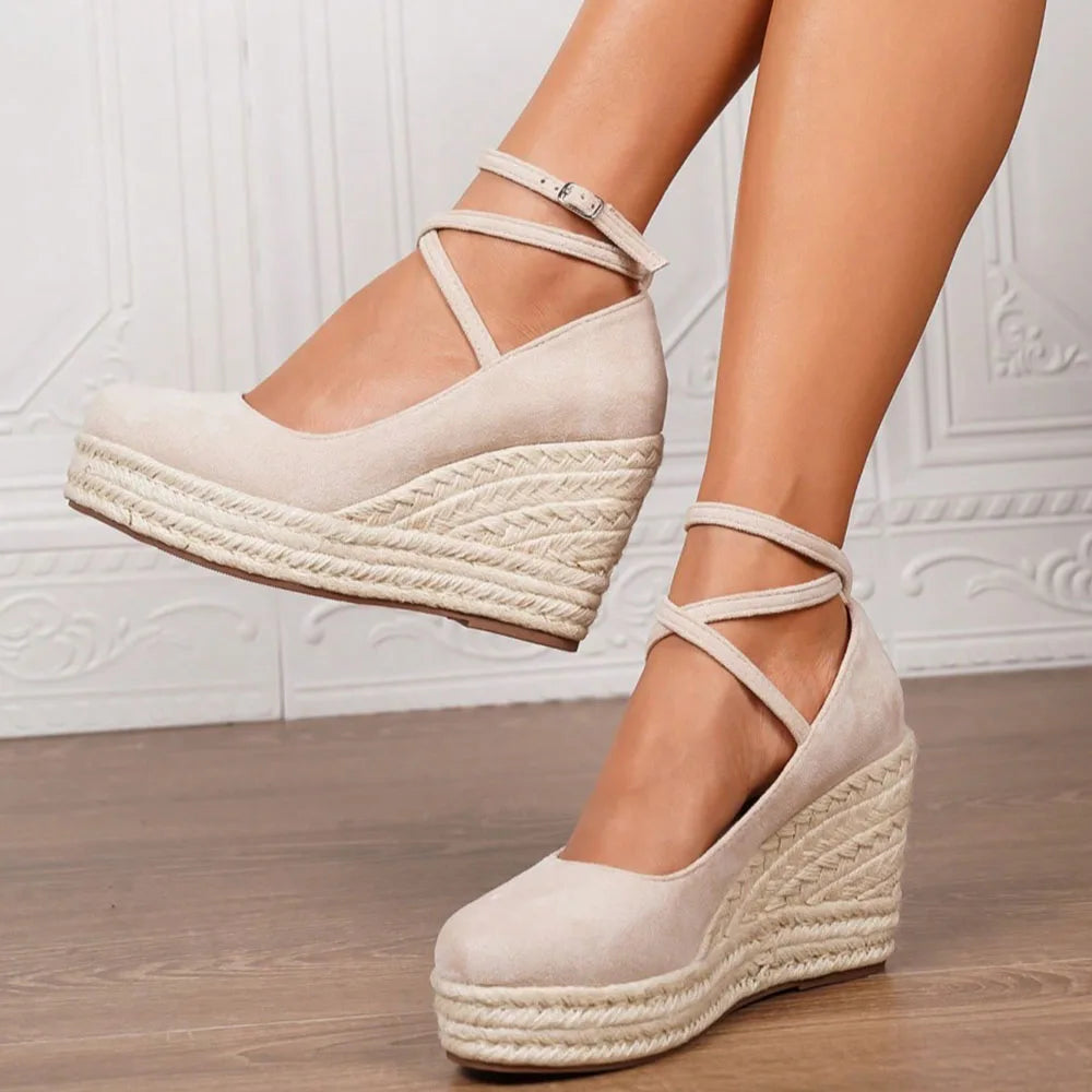 2025 Comfy Walk Big Size 43 Summer Bohemian Platform Espadrilles Sandals Women Ankle Strap Sandals High Heels Wedges Shoes Woman