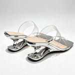 Y2K PVC Transparent Designer Sandals Women Shoes Slip On Hollow Wedge Slide Mules Beach Vacation 6cm Comfortable Walking Heels