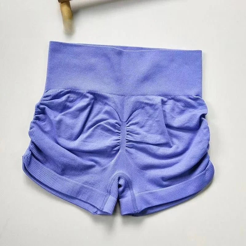 STOUREG Peach Hip High Waist Hip Lifting Shorts,Wrinkled Quick Drying Pilates Women's Yoga Pants, Sports Training Fitness Shorts