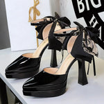 BIGTREE Pumps 2026 Summer New Hot Sale European Style Patent Leather Pointed Toe Buckle Platform High Heel Bow Shoes Women Shoes