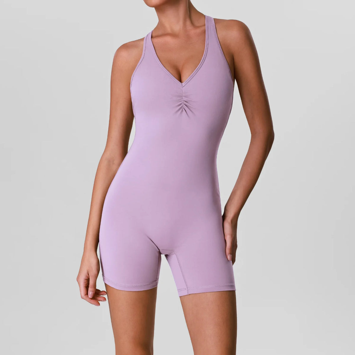 Cross Back V-neck Short Yoga Jumpsuit Women Quick Drying Solid Sleeveless Sports One Piece Suit Outdoor Recreation Bodysuits