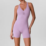 Cross Back V-neck Short Yoga Jumpsuit Women Quick Drying Solid Sleeveless Sports One Piece Suit Outdoor Recreation Bodysuits