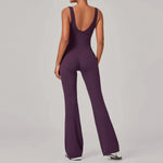 Women's Seamless Yoga Jumpsuits Sports Fitness Sleeveless Hip-lifting Flared One-piece Workout Gym Training Slim Fit Bodysuits