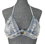 DEKA Women Beach Wear 2 Piece Set Denim Bikini SetThong Low Waist Swimsuit Push Up Swimwear Jeans Bathing Suit Halter Biquini