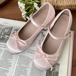 2025 spring cute sweet Bowknot Mary Janes for Womenvintage Silk Med Heelspumps LadiesBanquet Wedding Single Shoes Mujer