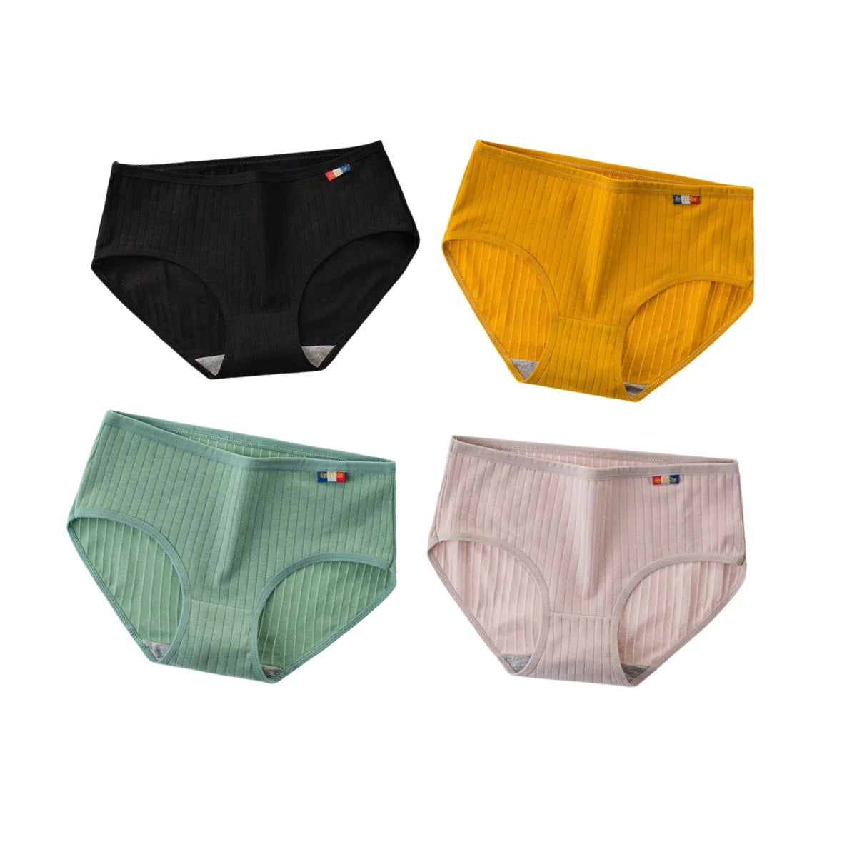4Pcs/Set Women's Mid-Rise Cotton Panties Breathable Soft Ribbed Underwear Solid Lingerie Stretchy Comfort Daily Briefs M-XL