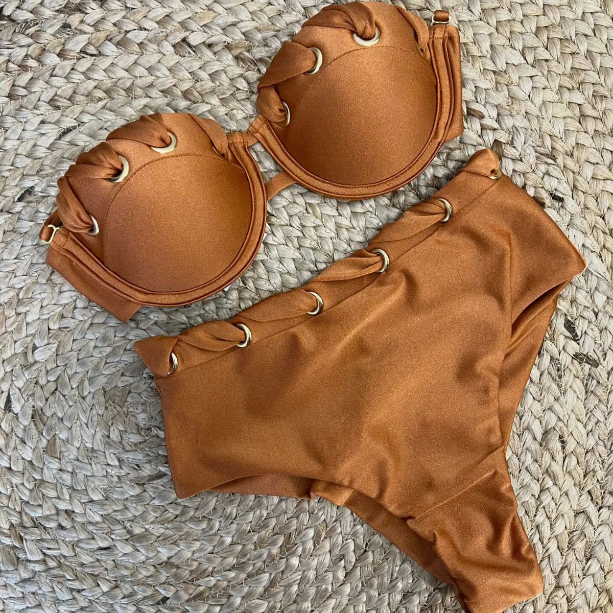 2024 Sexy Brazilian Bikini Set High Waist Golden Printed Women Swimwear Push Up Bikinis Swimsuit Female Biquini Bathing Suit