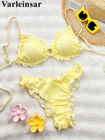 Wrinkled Crinkled Frilled Bikini Female Swimsuit Women Swimwear Two-pieces Bikini set Brazilian Bather Bathing Suit Swim V8053