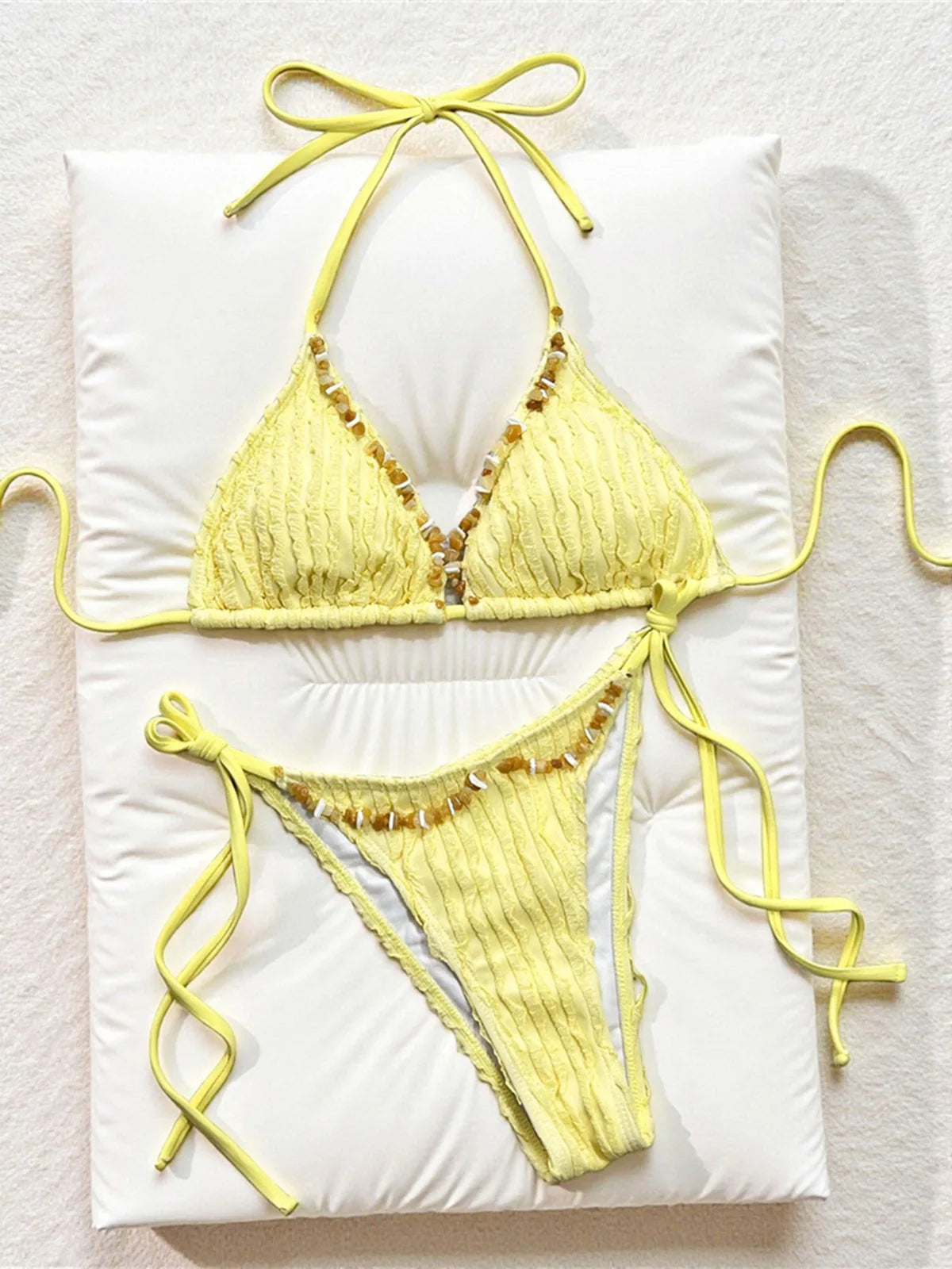2026 Wrinkled Crinkled Halter Bikini Women Swimwear Female Swimsuit Strappy Bather Bathing Suit Swim Two-pieces Bikini set K8057