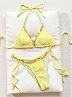 2026 Wrinkled Crinkled Halter Bikini Women Swimwear Female Swimsuit Strappy Bather Bathing Suit Swim Two-pieces Bikini set K8057